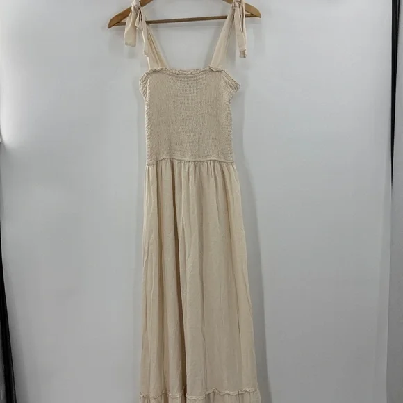 Zesica cream Maxi summer dress tie shoulders long flowing ruffle hem - Picture 4 of 15